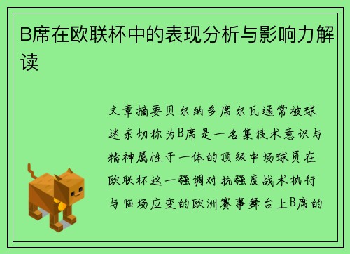 B席在欧联杯中的表现分析与影响力解读